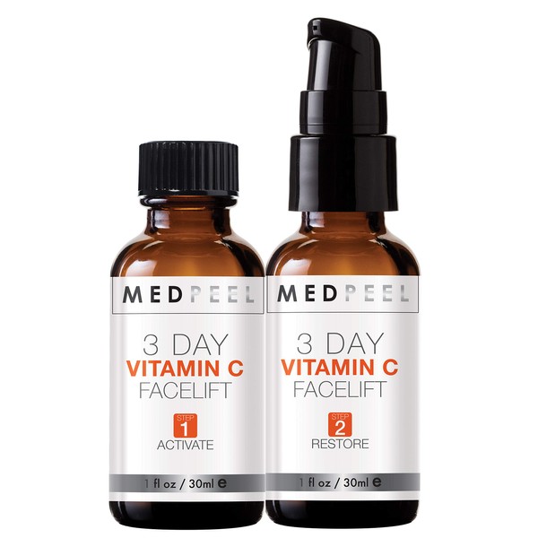 MedPeel 3-Day Vitamin C Kit - Targets Large Pores, Wrinkles and Uneven Skin Tone for Lifted, Brighten, Balance and Protect Skin, Youthful Appearance for all Skin Types, 60ml/2 fl oz