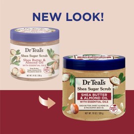 Dr Teal's Shea Sugar Body Scrub, Shea Butter with Almond Oil & Essential Oils, 19 oz (Pack of 3) (Packaging May Vary)