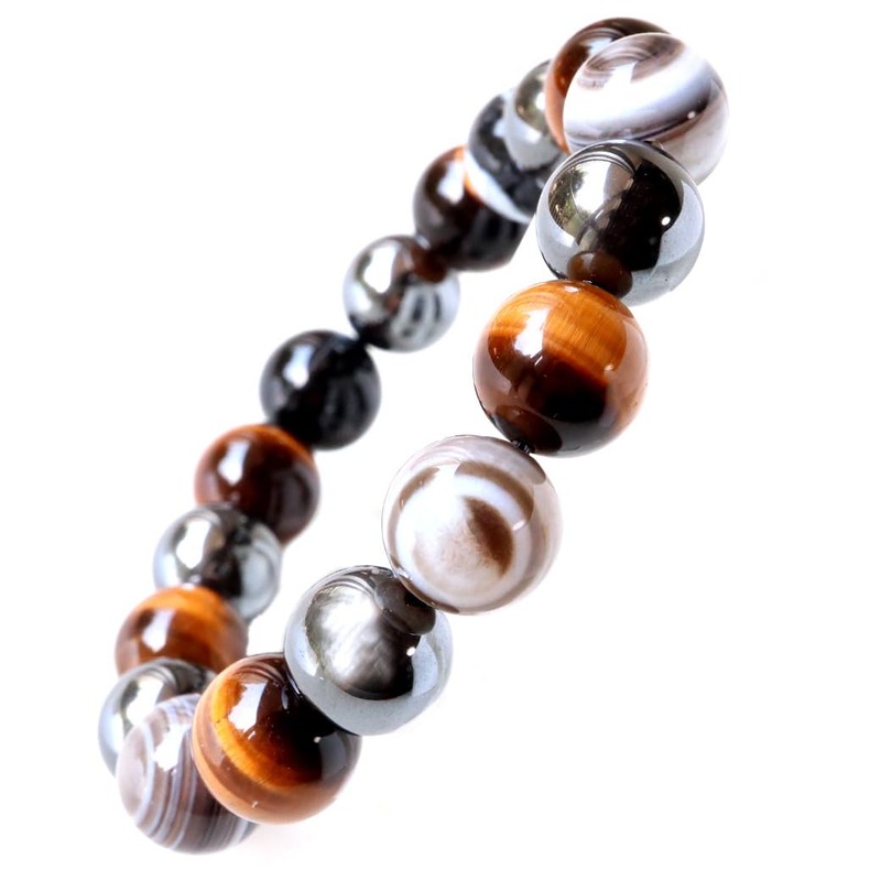 Gold Stone Tiger Eye Hematite Bracelet, 0.5 inches (12 mm),