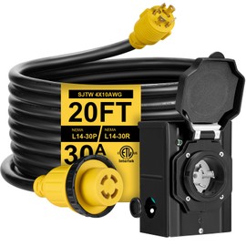 Filluck 20FT 30 Amp Generator Cord with Pre-Drilled Power Inlet Box,Heavy Duty Generator Power Cord 4 Prong,125/250V,NEMAL14-30P/14-30R,Waterproof,ETL Listed,Home/RV Power Supply