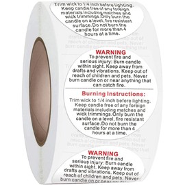 500Pcs White Candle Warning Labels, Candle Jar Container Stickers Candle Safety Stickers for Candle Making DIY Candle Jars and Tins Crafting Arts