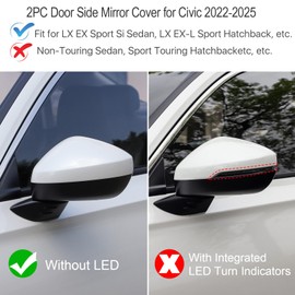 for 2022 2023 2024 2025 Honda Civic LX EX EX-LSport EX EX-L Si Extrior Side Rear View Mirror Cover, Rearview Mirror Trims for Civic 11th Gen Original Car OEM Style -Sporty Carbon FIber Grain