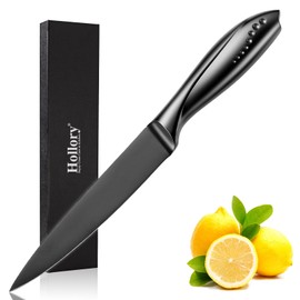 Hollory 5 Inch Utility Knife, Super Sharp German High Carbon Stainless Steel Blade and Full Tang Handle, Non-Stick Coated Kitchen Utility Multi-Purpose Knife-Black