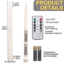 Tuanse 24 Pack Christmas Flameless Flicker Taper Candles with Remote and Timer, Battery Operated LED Warm White Taper Candles Light Bulk for Home Wedding Decoration Gifts(Beige,11 Inch)