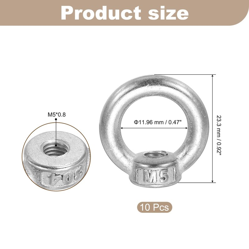 MECCANIXITY M5 Lifting Eye Nut, 304 Stainless Steel Ring Shape