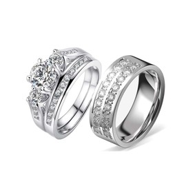 TWO RINGS Wedding Ring Sets His And Hers Promise Ring Couples Bridal Sets Women 925 Sterling Silver aaa Cz Man Titanium Wedding Bands