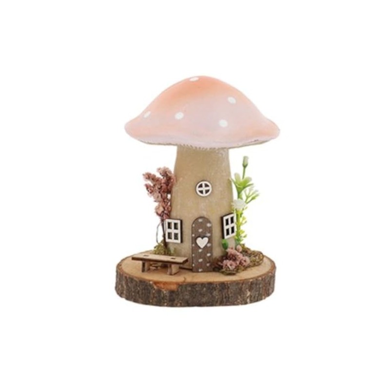 Shudehill Giftware Medium Spring Folk Art Toadstool Cottage 345535 Pink