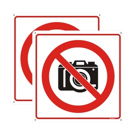 Andchi 2-Piece Sign, Photography Prohibited Sign, No Film, Camera Not Allowed, Aluminium Metal Trade Sign, Size: 150 x 150 mm
