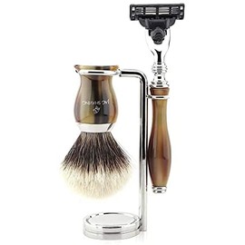Silver Tip Badger Hair Shaving Brush with 3 Edge Razor and Stand 3 Pieces Shaving Set for Men