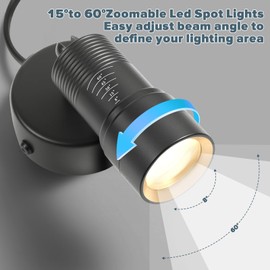 Junview 1Pack Spot Lights Indoor 8° to 60° Zoomable Focus Head Uplighting Indoor with Timer and Remote Stepless Adjustable Color Temperature and Dimmable Accent Up Lights for Plant Artwork Pictures