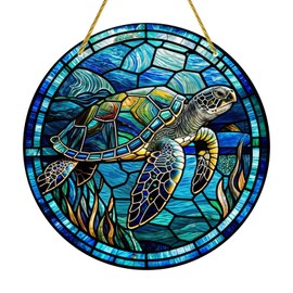 yafuidil Acrylic Stained Hanging - 1Pcs Sea Turtle Theme Round Stained Acrylic Hanging Stained Window Hanging for Indoor Outdoor Decor, Garden Decoration or Housewarming Gift
