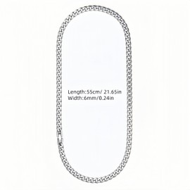 IN Chenthy Men's Cuban Chain, Silver Trend Hip-Hop Non-Fading Peptide Steel Necklace, 6mm/8mm Width（6mm+22"）