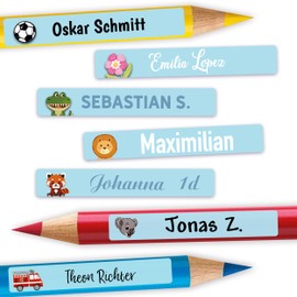 Pen stickers for pencils, ballpoint pens and other name stickers, name stickers, 49 x 7.5 mm, pack of 72, children and adults, school and nursery, 37 backgrounds to choose