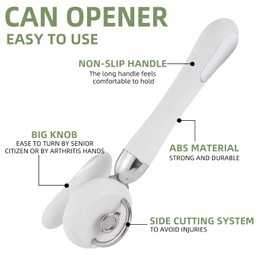 Can Opener Manual Tin Opener Stainless Steel Heavy Duty, Oversized Hand-held Easy Rotary Knob, Safe Cut Manual Can Opener with Non-Slip Handle, Smoother Cut Sharp Blade for Seniors Kitchen Tool, White