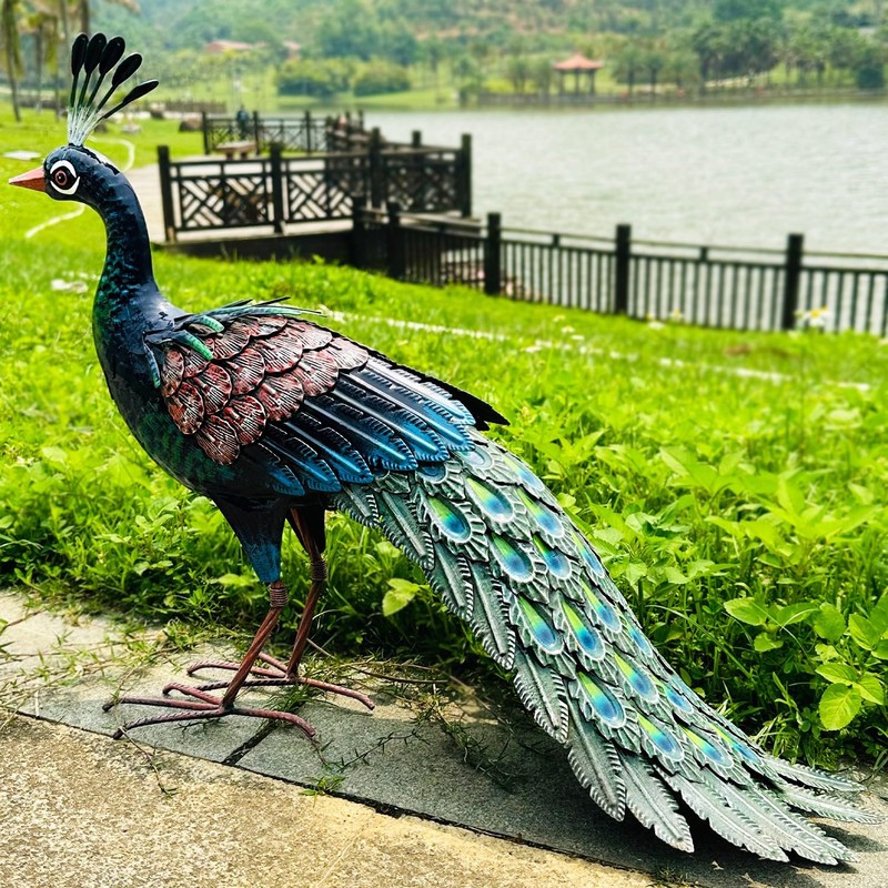 Kircust Metal Peacock Statue for Outdoor Decor - 24" L