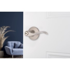 BRINKS – Transitional Keyed Entry Wave Door Lever, Satin Nickel - Designed for Traditional and Transitional Homes and Blends Seamlessly with Interior Décor (E2418-119)
