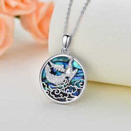 VONALA Phoenix Necklace 925 Sterling Silver Bird Pendant Necklace with Abalone Shell Nirvana of Phoenix Jewellery Religious Christian Gifts for Women Men