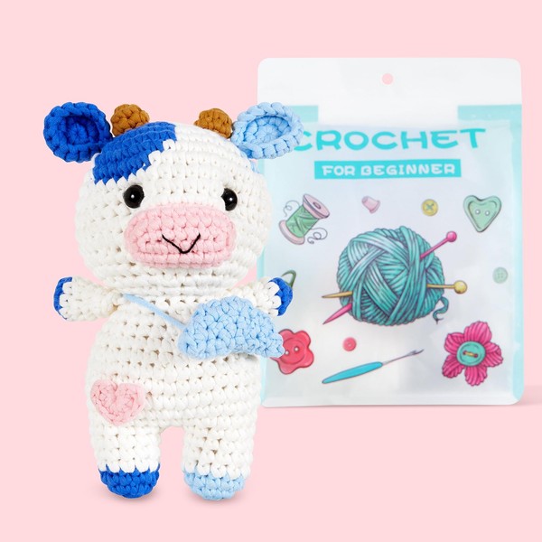 Lansatte Cute Cow Corchet Kit for Beginners, Adults and Kids,