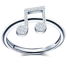 MICMIF Ring Music Note Silver 925 for Women Girls Adjustable Ring Silver with Zirconia Music Band Ring Treble Clef Stacking Ring for Wife Girlfriend Mother, Silver Silver Zirconia, Cubic Zirconia