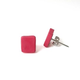 Square Stud Earrings for Women in Cerise Pink, Clay Geometric Jewellery Gifts for Her