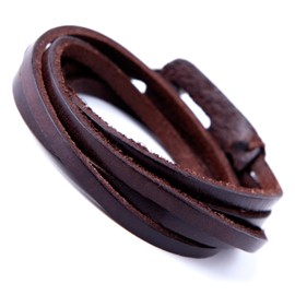 URBAN JEWELRY Deep Coffee Leather Wrap Cuff Men's Genuine Bracelet with Metal Hook Clasp (Brown)