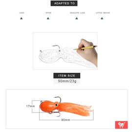 East Rain Artificial Octopus Swimbait with Skirt Tail Lingcod Rockfish Jigs for Saltwater Fishing Big Game (PVC,3.54/7.87/9.45inch,0.81/6.35/9.88oz,Mulit-Colors Option)