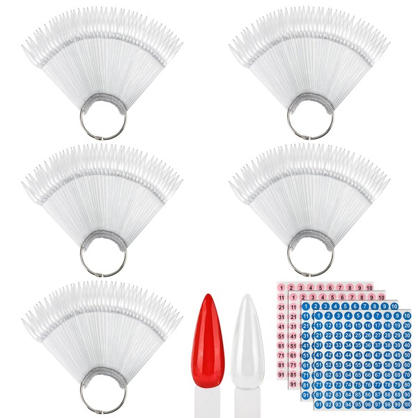 200 Pcs Clear Nail Swatch Sticks with Ring and Number