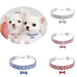RayMinsino Pet Collar with Diamonds, Adjustable Crystal Diamond Elastic Bone Pendant Wedding Cat and Dog Small Pet Necklace Jewelry