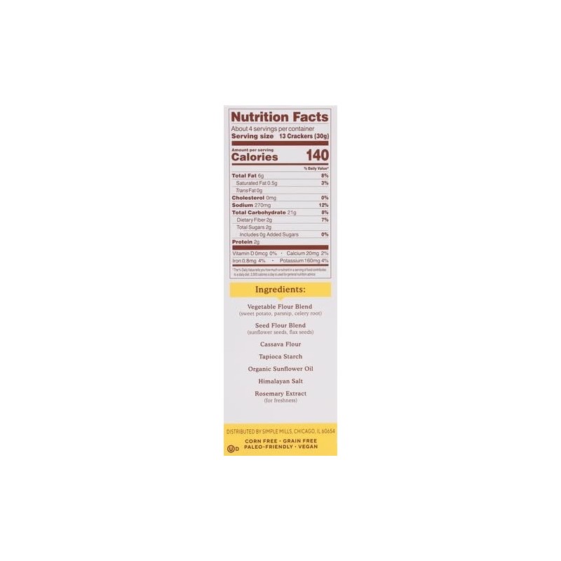 Simple Mills Veggie Pita Crackers, Himalayan Salt - Gluten Free,