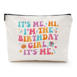 It's Me Hi I'm the Birthday Girl White Makeup Bag for Singer Fans,Music Lovers Merch Birthday gifts for TS Fans,White Cosmtic Bag for Fans