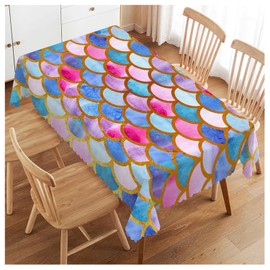 Walmsco Tablecloth Colorful Mermaid Scales Decor For Dining Room Kitchen Rectangular Table Cover 132 * 178cm