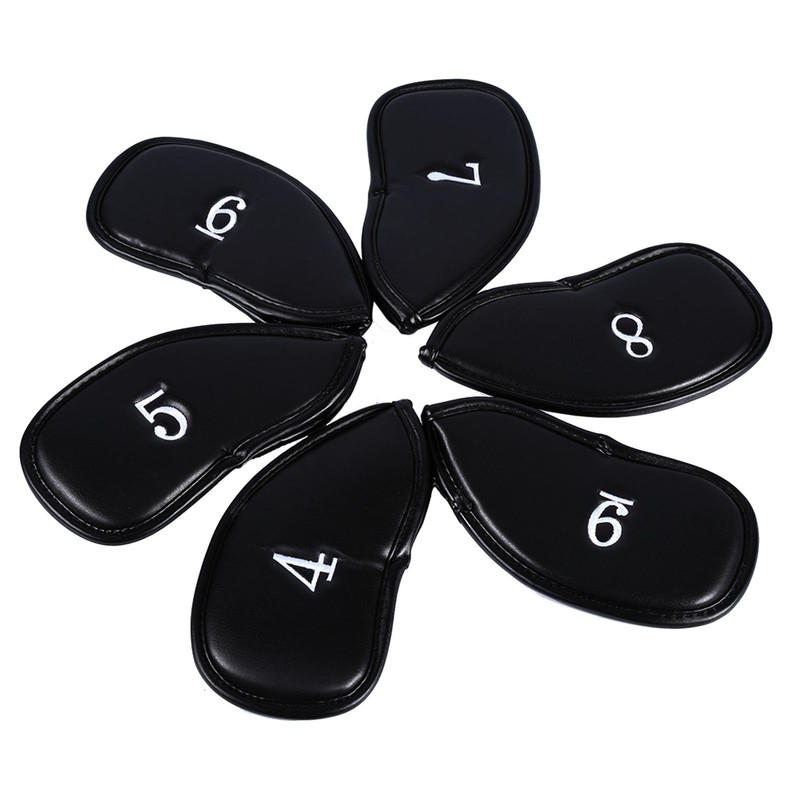12pcs PU Leather Black Golf Club Head Cover Iron Head