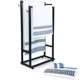 MOONZZIS Standing Towel Rack-2 Tier, Set of Towels Included Pure Cotton, Standing Towel Racks for Bathroom, Towel Rack freestanding, Free Standing Towel Rack