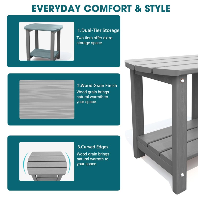 Outside Side Table, Weather Resistant Grey