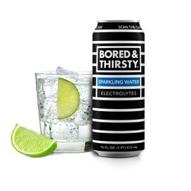 BORED & THIRSTY Sparkling Water with Electrolytes,16 FL OZ - 100% Recyclable Aluminum Cans 12 Pack, Crisp Bubbles with a Smooth Finish, A Great Mixer Too