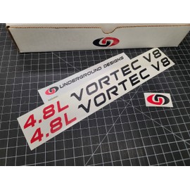 4.8L Vortec V8 Decals (2-Pack) Engine Hood Stickers Truck Accessories fits Silverado Sierra Savana Express 1500 (Gloss Black & Red)
