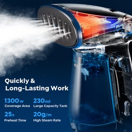 Bear Steamer for Clothes, 1300W Powerful Fast-Heating Handheld Garment and Clothes Steamer with Large 230ml Tank, Auto-Off Safety, Includes Brush, Perfect for Home and Travel Wrinkle Removal