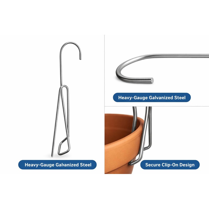 Orchid Nerd 6-Inch Clip-On Pot Hanger, Galvanized Steel, Fits Clay