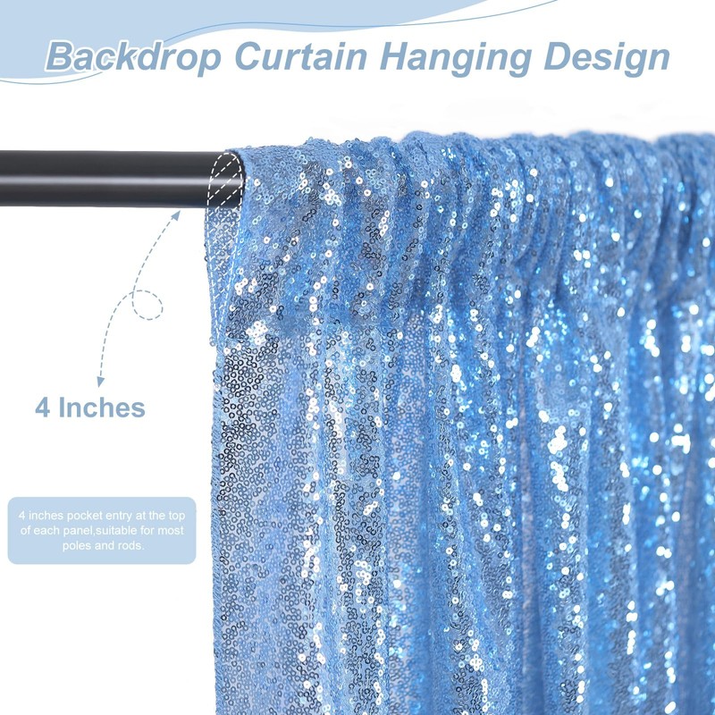 Baby Blue Sequin Backdrop Curtains 2 Pieces 2ftx8ft Glitter Baby