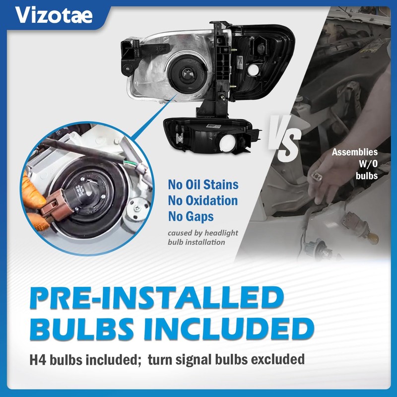 Vizotae Headlights Assembly for 2001-2004 Toyota Tacoma Halogen Headlamp Replacement,