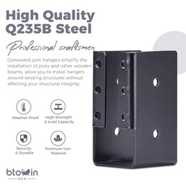 6PCS Concealed Joist Hangers, Btowin VCF Outdoor Trim Concealed Flanges, Heavy Duty Steel Powder Coated Concealed Mount Joist Hangers Framing Brackets for 2"x4" Beam Swing Handrail Fence