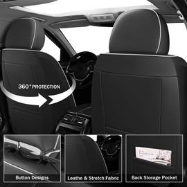 Front Seat Covers for Toyota RAV4 1999-2025, PU Leather Car Seat Protector, Bucket Seat Covers, Waterproof Car Seat Cushions, Stylish Auto Interior Accessories with Storage Pockets(Black/White,2 Seat)