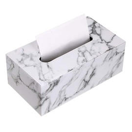 BTSKY PU Leather Facial Tissue Box, Rectangular Napkin Holder for Home Office Car Automotive Decoration Gift(White Marble)