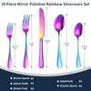 Knifes Forks Spoons Rainbow Silverware Set for 4，20-Piece Stainless Steel