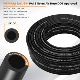 100 FT 1/4" DOT Air Line 1/4 PA12 Nylon Air Hose Pneumatic Tubing with Cutter 30.5 Meter 1/4" OD SAE J844 Pneumatic Air Tubing Pipe Hose For Semi Truck Trailer Air System orIndustrial Fluid Transfer