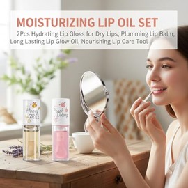 Crystal Jelly - Aceite hidratante para labios, 2 unidades, brillo de labios hidratante, juego de brillo de larga duración, herramientas para el cuidad