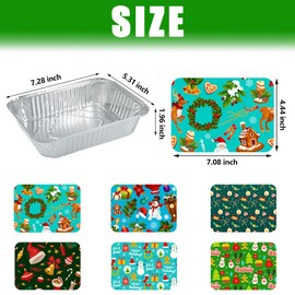 HABDJILTY 30 Christmas Tin Foil Containers with Lid Covers For Cookies Christmas Treat Foil Containers Aluminum Treat Exchange & Goody Party Leftovers for Holiday Festival Christmas