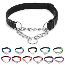 LOS ANDES Dog Choke Collar Martingale Collar with Limited Chain Strong Nylon Collar with Soft Padded No Pull Reflective Training Collar for Large, Medium and Small Dogs(L:Neck 45-65cm,Black)