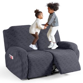 TAOCOCO Recliner Loveseat Cover, Stretch Jacquard Reclining Loveseat Cover Furniture Protector Sofa Slipcovers 2 Seat Recliner Covers with Elastic Bottom for Kids, Pets (Dark Grey)
