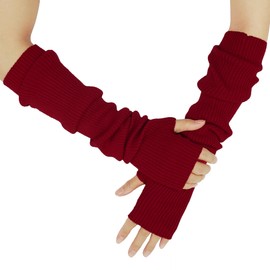 Warm Cashmere Long Arm Gloves for Women Cozy Winter Fingerless Soft Arm Warmers, Ideal for Sleeveless Tops, Great Holiday Gift (Wine)